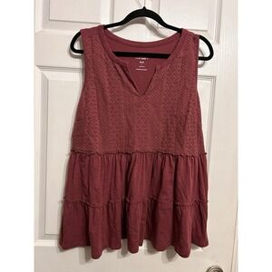 Torrid Vintage Slub 1 Notch Neck Lace Babydoll Tank Top Ruffle Boho Cottagecore